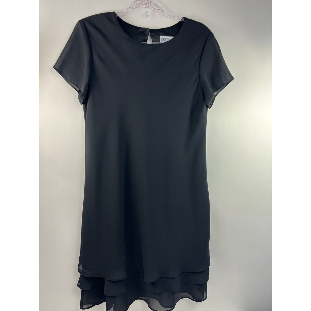 Jessica Howard Midi Dress Women's‎ Sz 12 Black Sheer Short Sleeves Tiered Bottom